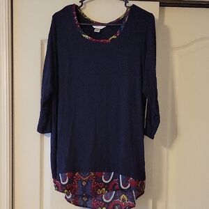 Christopher & Banks Asymmetrical Blue and Red Tunic